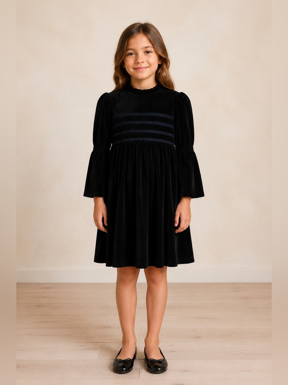 Matilda Jane Girls Size 8 Black Velvet Dress Ruffle Neck Holiday